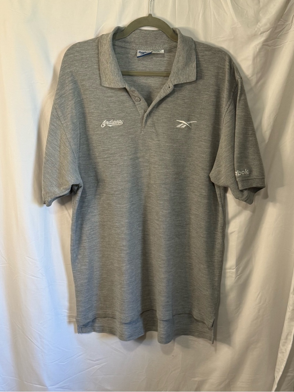 Reebok Men's Heather Gray Performance Polo Cleveland Indians Sz L